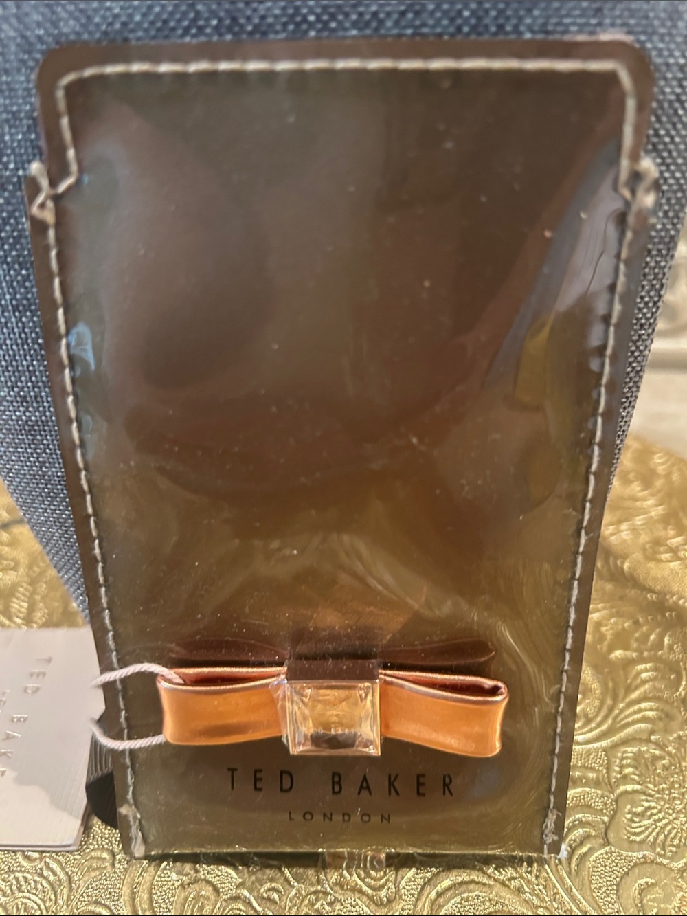 NWT Ted Baker Copper Bow Patent Leather Card Holder